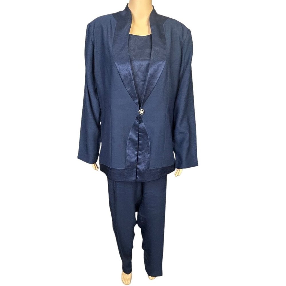 Vintage P.I. Sport New York Womens 16 Blue Suit 3 Piece Pants Tank Jacket Blazer